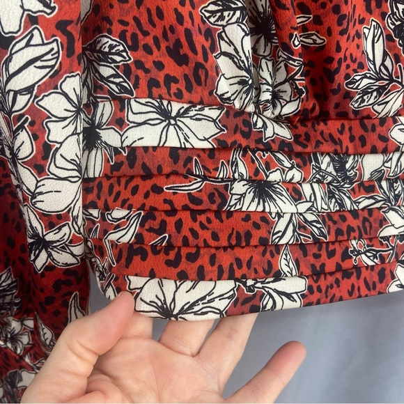Amanda Uprichard Samira Floral Leopard Keyhole Blouse Orange Size Medium - Picture 4 of 10